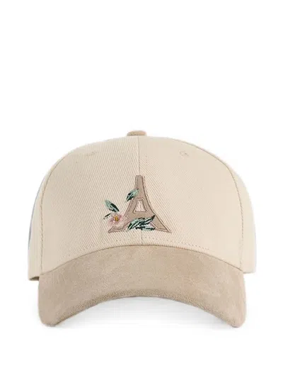 Manière De Voir Floral-eiffel Suede-contrast Cap In Neutral