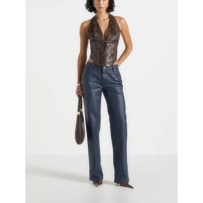Manière De Voir Florence Wax Effect High Rise Straight Leg Jeans In Blue