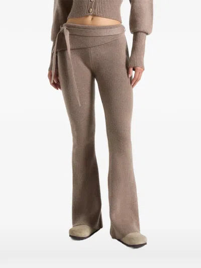 Manière De Voir Foldover Belted Knitted Trousers In Neutral
