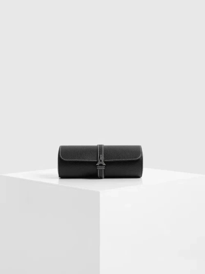 Manière De Voir Fred Pebbled Leather Contrast Stitch Watch Roll In Black