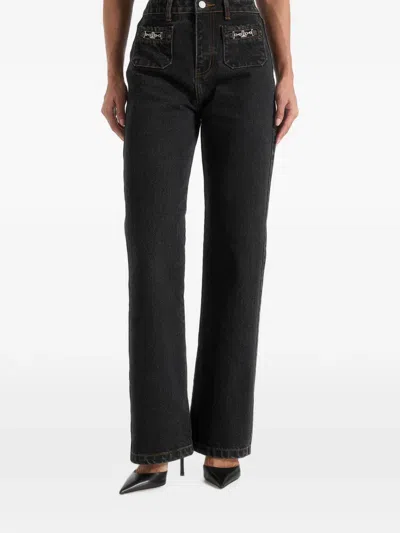 Manière De Voir Frida In Washed-black Eiffel-detail Straight-leg Denim Jeans