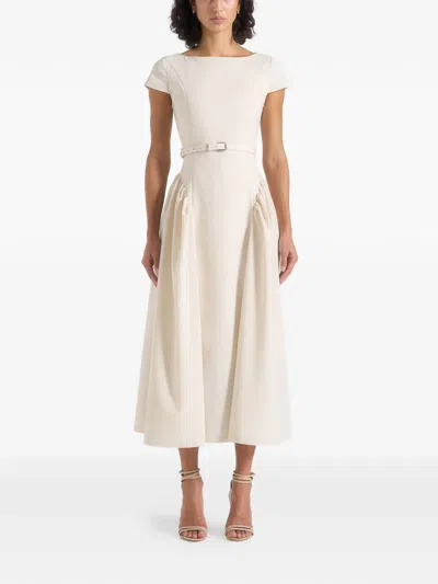 Manière De Voir Gaia Boat Neck Flared Maxi Dress In Neutral