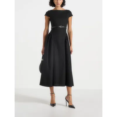 Manière De Voir Gaia Boat Neck Flared Maxi Dress In Black