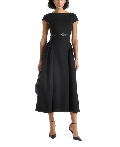 Manière De Voir Gaia Boat Neck Flared Maxi Dress In Black