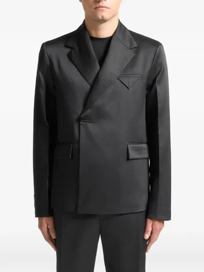 Manière De Voir Gaston Satin Double-breasted Suit Jacket In Black