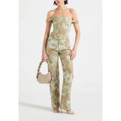 Manière De Voir Gia Jacquard High Waist Straight Leg Jeans In Green