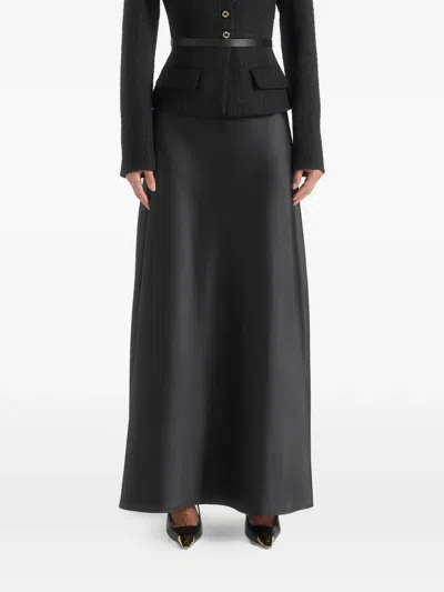 Manière De Voir Grace In Black Boucle And Satin-belted Blazer Maxi Dress