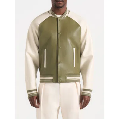 Manière De Voir Guy Contrast Leather Bomber Jacket In Green