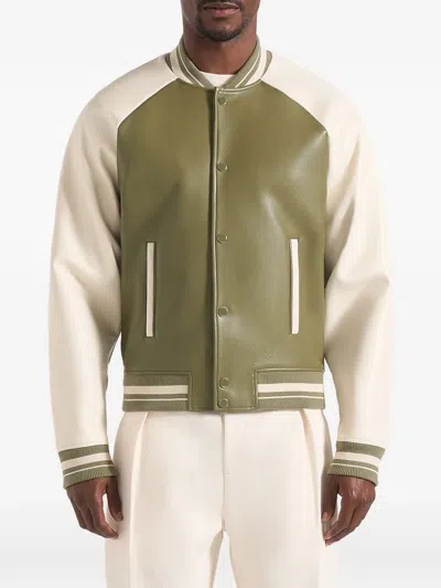 Manière De Voir Guy Contrast Leather Bomber Jacket In Metallic
