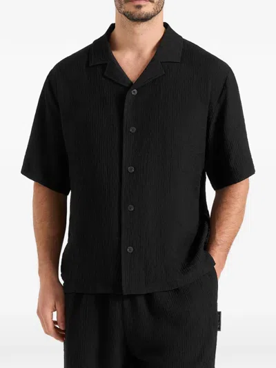 Manière De Voir Harley Textured Revere-collar Shirt In Black