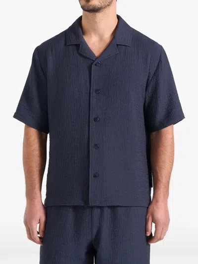 Manière De Voir Harley Textured Revere-collar Shirt In Blue