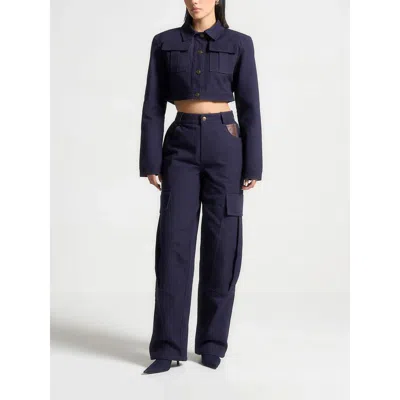 Manière De Voir High Rise Drill Cargo Pants In Blue