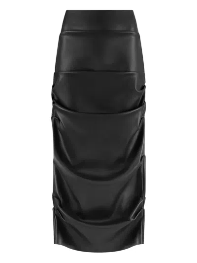 Manière De Voir High-waisted Leather Midi Skirt In Black