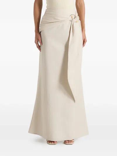 Manière De Voir Holly In Natural Linen Asymmetric Wrap Tie Maxi Skirt In White