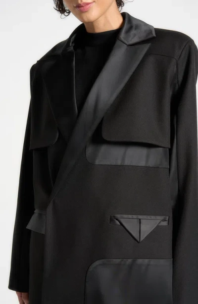 Manière De Voir Ilona Tailored Satin Trench Coat In Black