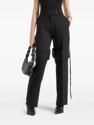 Manière De Voir Isabelle Belted Knee-strap Trousers In Black