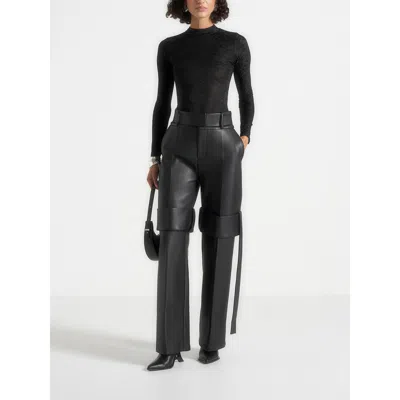 Manière De Voir Isabelle Leather Belted Strap Detail Trousers In Black