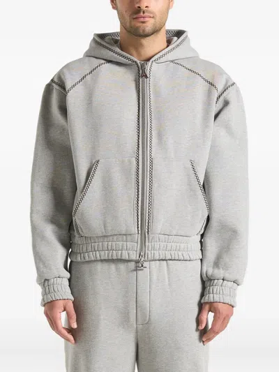 Manière De Voir Ivan Whipstitch Zipped Hoodie In Gray