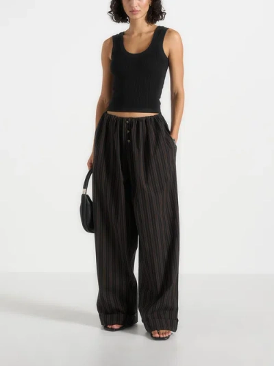 Manière De Voir Ivanna Elasticated Wide Leg Striped Cotton Pants In Black