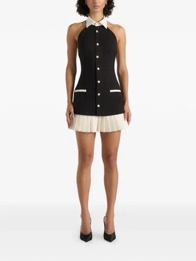 Manière De Voir Jasmine Halterneck Pleated Mini Dress In Black