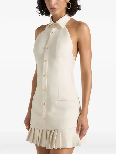 Manière De Voir Jasmine In Cream Halterneck Pleated Mini Dress In White