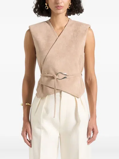 Manière De Voir Jeanne Wrap-belt Suede Waistcoat In Neutral