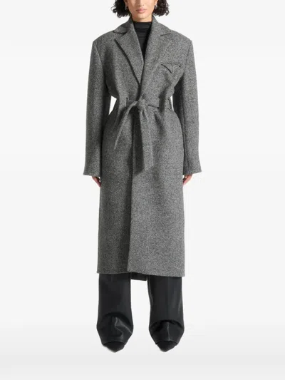 Manière De Voir Jena Cinch-belt Wide-shoulder Coat In Gray