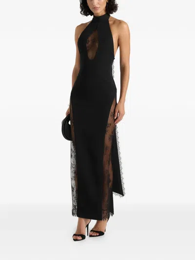 Manière De Voir Jessica In Black Contour Lace Halter Drape Neck Maxi Dress