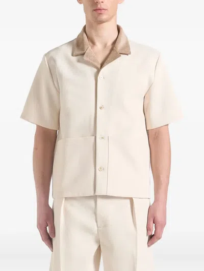 Manière De Voir Joel Suede-collar Twill Shirt In Neutral