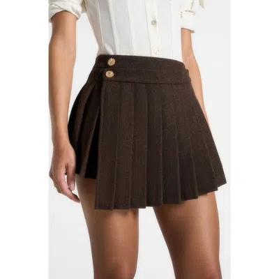 Manière De Voir Joelle Wool Asymmetric Pleated Mini Skirt In Brown