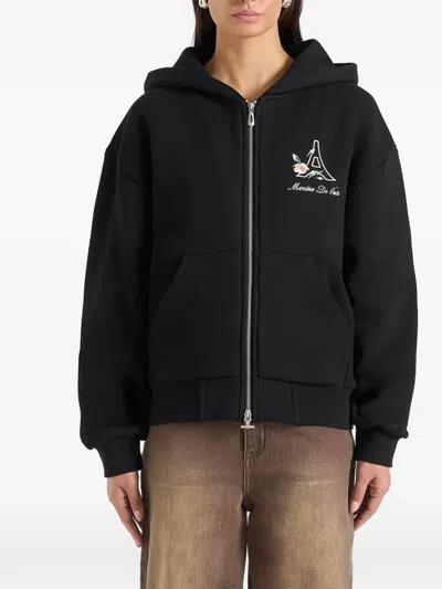 Manière De Voir Js009 Floral Eiffel Zip Hoodie In Black