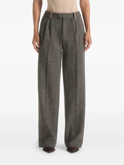 Manière De Voir Julie Herringbone Pleat Trousers In Gray
