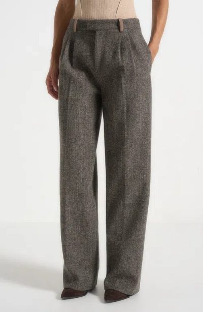 Manière De Voir Julie Herringbone Wool Twin Pleat Trousers In Gray