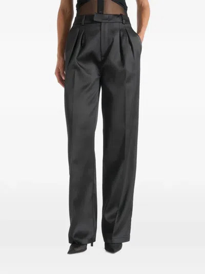 Manière De Voir Julie In Black Satin Twin-pleat Trousers