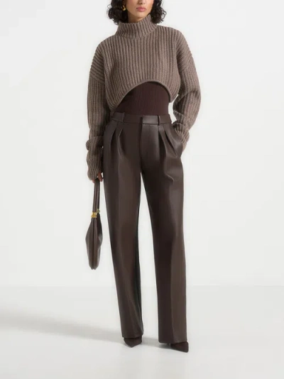 Manière De Voir Julie Leather Twin Pleat Trousers In Brown