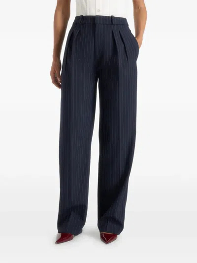 Manière De Voir Julie Pinstripe-print Pleated Tailored Trousers In Blue