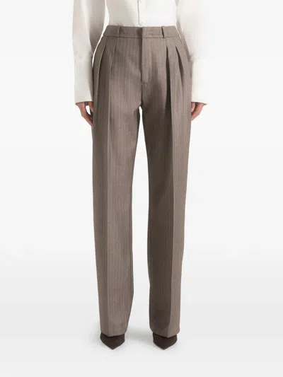 Manière De Voir Julie Pinstripe-print Pleated Tailored Trousers In Gray