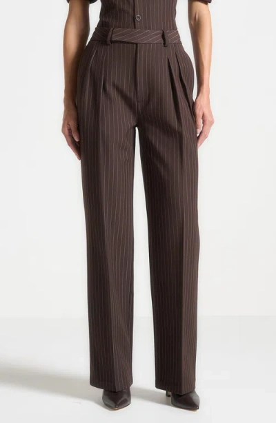 Manière De Voir Julie Pinstripe Twin Pleat Tailored Trousers In Brown