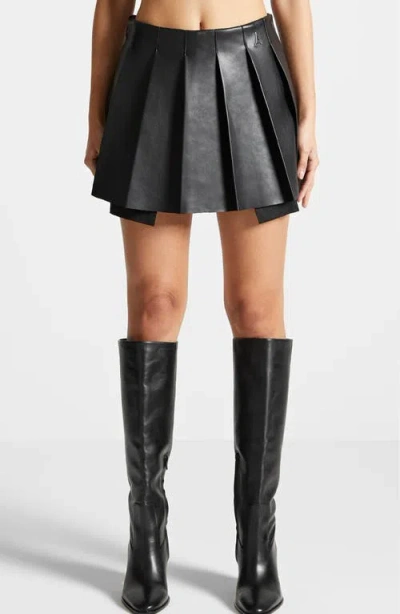 Manière De Voir Juliette Leather Pleated Skort In Black