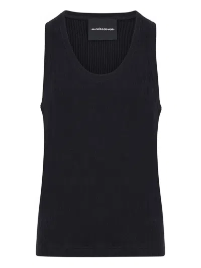 Manière De Voir Ribbed-knit Vest In Black