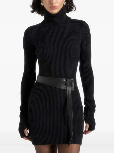 Manière De Voir Kalia Turtleneck Belted Knitted Mini Dress In Black