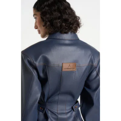 Manière De Voir Karla Wax Effect Cinch Waist Jacket In Blue