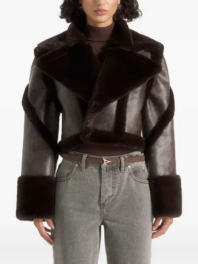 Manière De Voir Kena Plush Detachable-sleeves Jacket In Brown