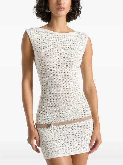 Manière De Voir Keyla Pointelle Backless Mini Dress In White