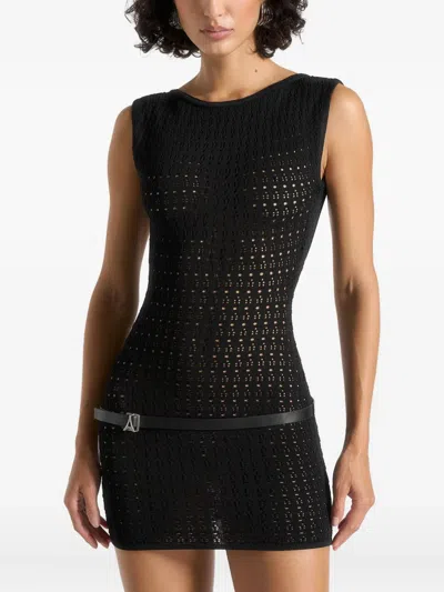 Manière De Voir Keyla Pointelle Mini Dress In Black