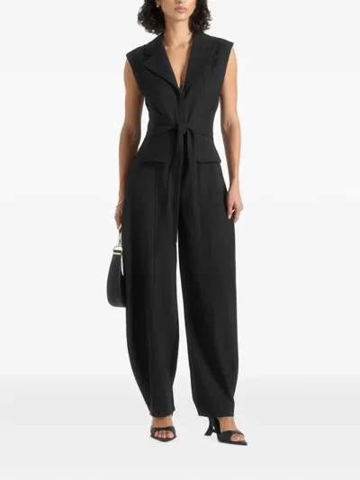 Manière De Voir Kira In Black Tie-waist Barrel-leg Tailored Jumpsuit