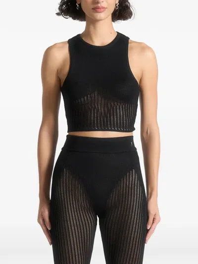 Manière De Voir Knitted Racer Crop Top In Black