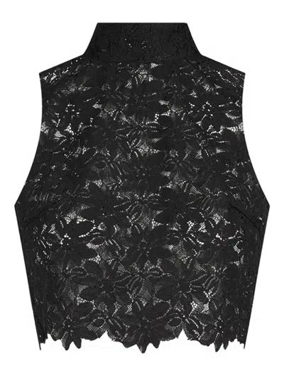 Manière De Voir Lace High-neck Top In Black