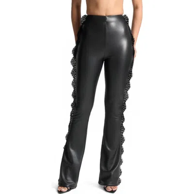 Manière De Voir Lace Trim Leather Fit And Flare Leggings In Black
