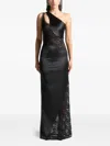 Manière De Voir Lace-trim One-shoulder Gown In Black
